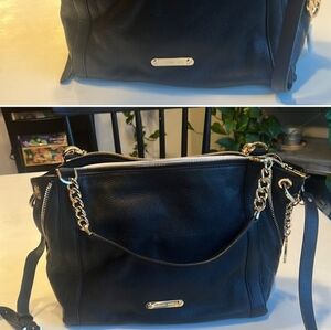 Michael Kors Black Leather Stanthorpe Bag with Gold Hardware